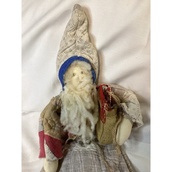 Vintage Folk Art Primitive Santa Claus Hand Made From A Quilt Patchwork Signed - Picture 2 of 16
